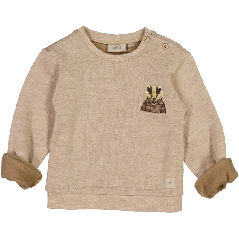 sweatshirts baggy fleece -Wool Sweatshirt Badger embroidery