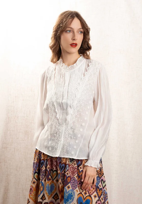 taupe button-up shirts sleek -Blouse Sc152 White