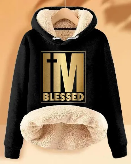 hoodie urban purple -Plush and Warm I'm Blessed,Faith Long-sleeved Hoodie