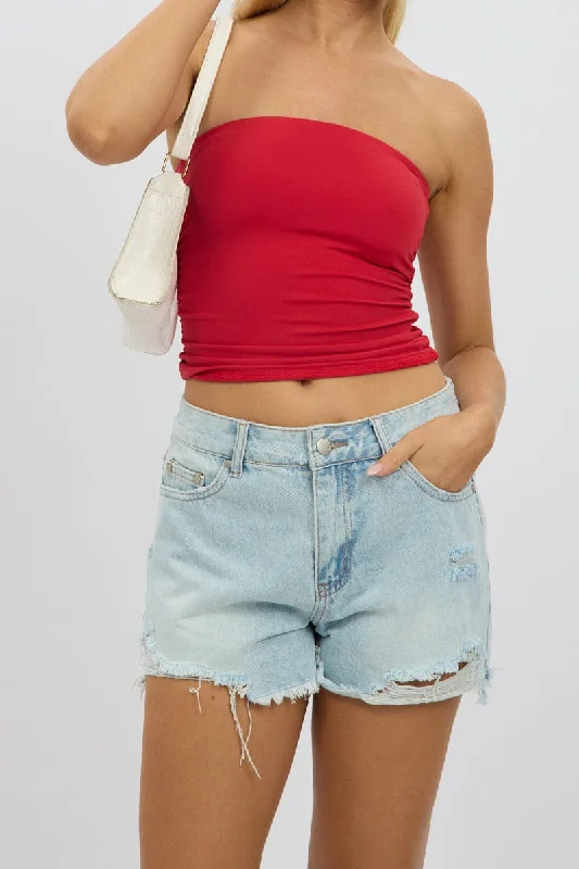 indigo high waisted shorts chic -Denim Relaxed Shorts High Rise