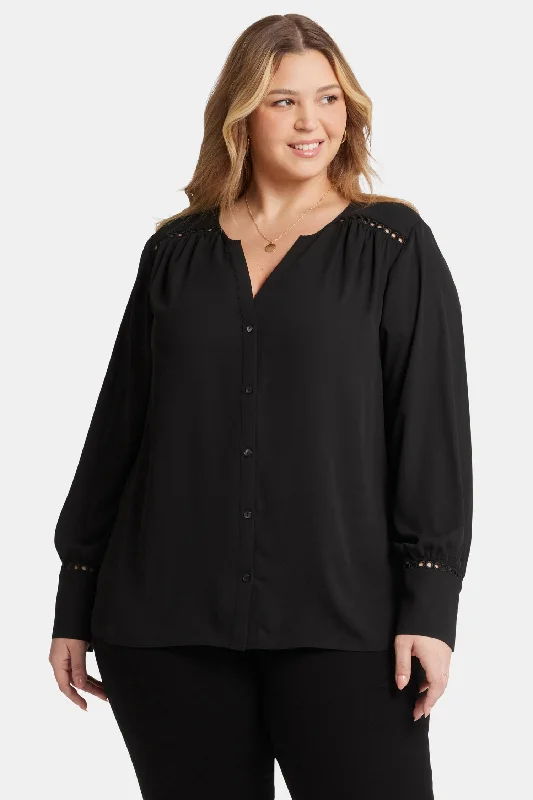 peach silk blouses luxurious -Liliana Peasant Blouse In Plus Size - Black