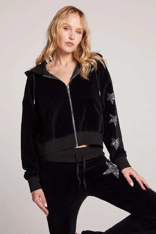 hoodie silky charcoal -Sequin Star Zip Up Hoodie