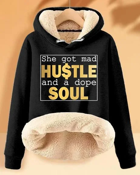 hoodie sharp pink -Plush and Warm She Got Mad Hustle And A Dope Soul Long-sleeved Hoodie