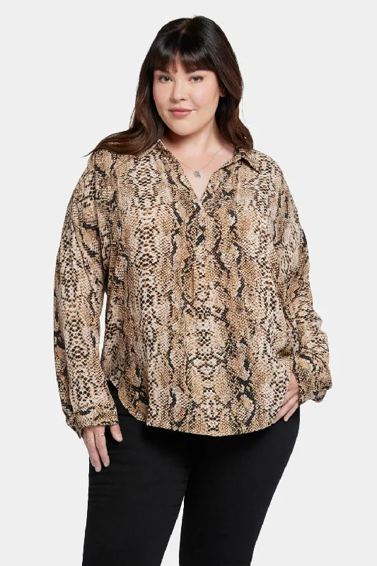 lilac wrap shirts chic -Becky Blouse In Plus Size - Victorian Python Pink Taupe