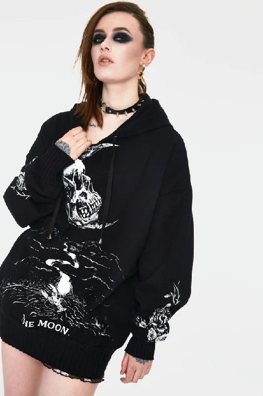 hoodie cool purple -Skull Moon Oversized Hoodie