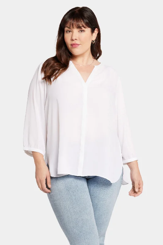 navy blue sheer blouses stylish -Pintuck Blouse In Plus Size - Optic White