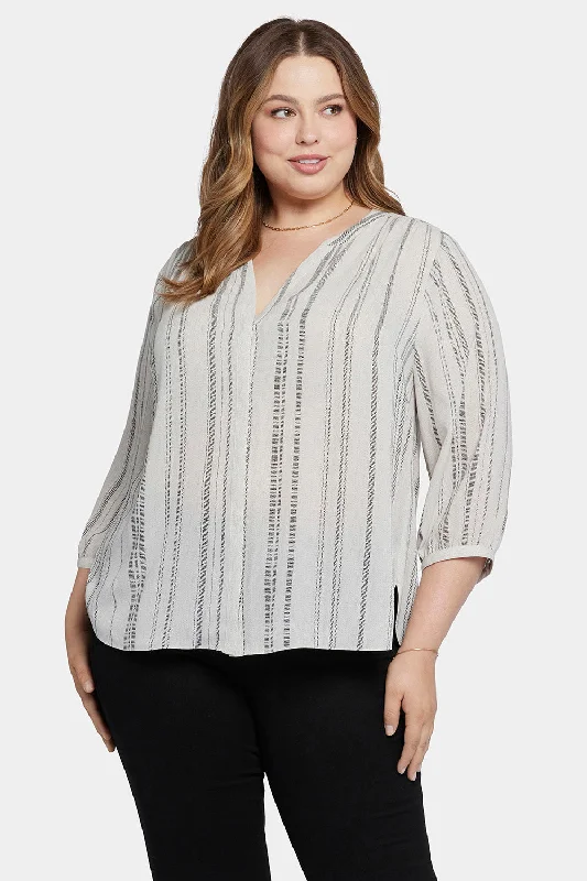 Pintuck Blouse In Plus Size - Sasha Stripe