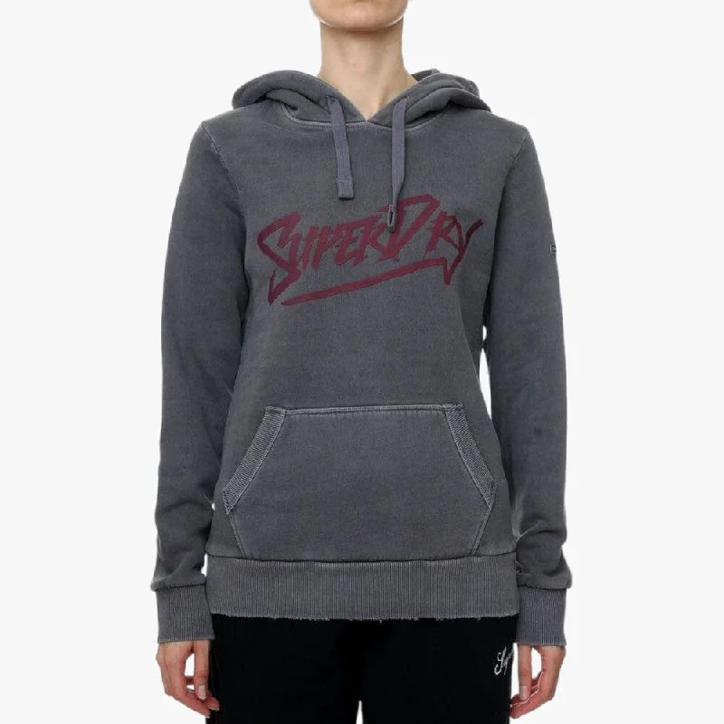 hoodie chill charcoal -Superdry Womens Vintage Indie Mark Hoodie Jet Black