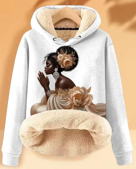 hoodie cozy beige -Plush and Warm Black Girl Praying Long-sleeved Hoodie