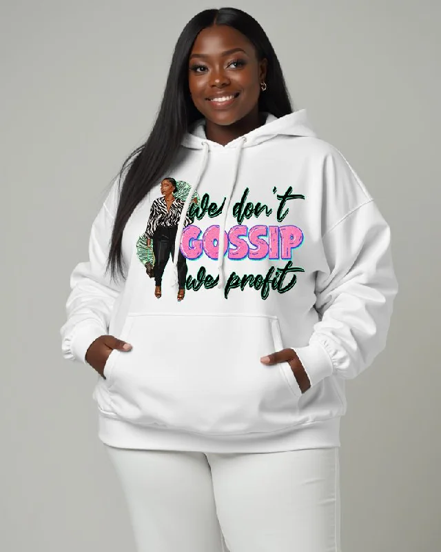 hoodie crisp autumn -Women's Black Girl Slogan We Don'T Gossip We Profit Pocket Long Sleeve Hoodie