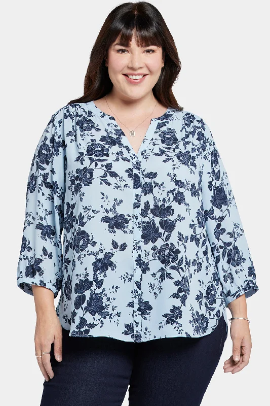 indigo utility shirts stylish -Pintuck Blouse In Plus Size - Rosemary Petals