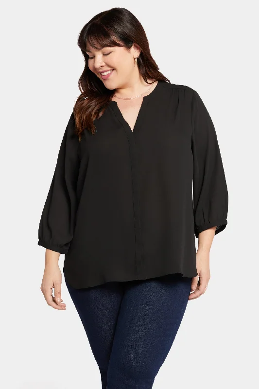 indigo oxford shirts smart -Pintuck Blouse In Plus Size - Black