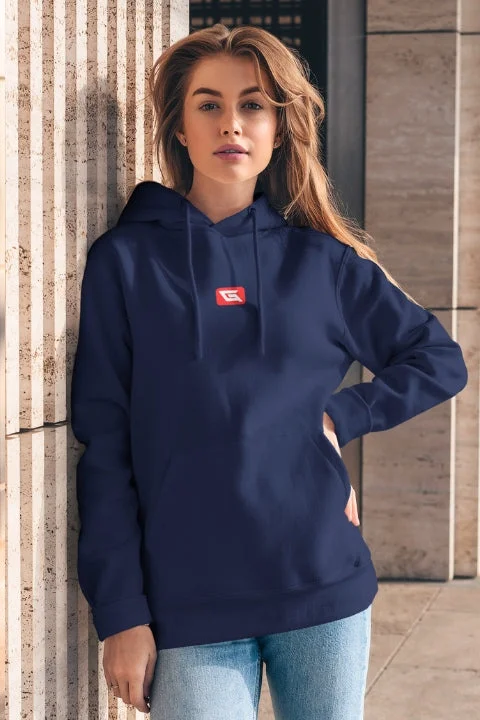 Designer Hoodies for Women Gymate Red logo Navy [Ctr]