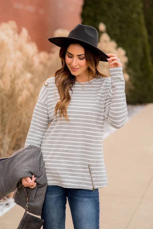 sweatshirts hip chill -Mixed Stripe Zipper Bottom Sweatshirt