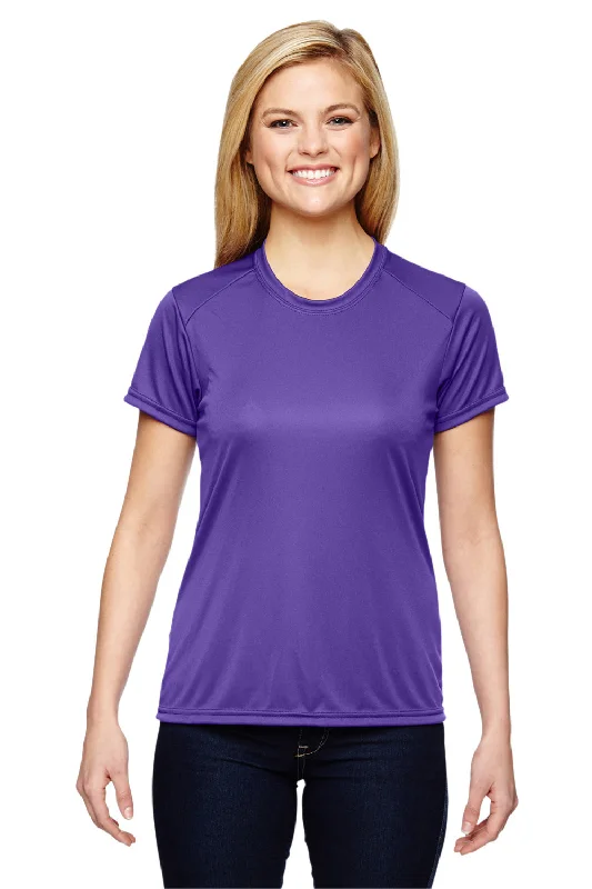 burnt orange striped t-shirts bold -A4 Womens Performance Moisture Wicking Short Sleeve Crewneck T-Shirt - Purple