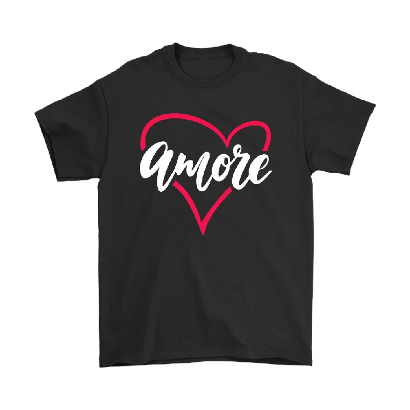 teal crew neck t-shirts basic -AMORE with Heart Short Sleeve Men's, Unisex & Women's T-Shirt