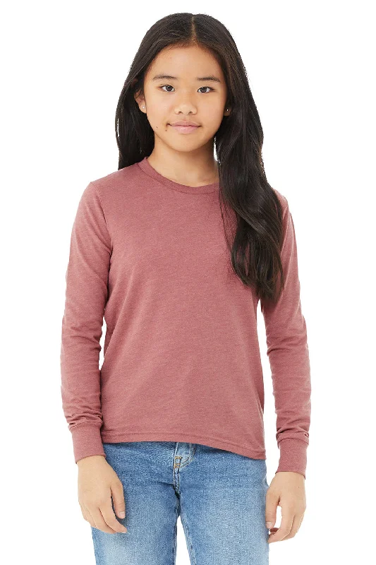 peach pastel t-shirts soft -Bella + Canvas Youth Jersey Long Sleeve Crewneck T-Shirt - Heather Mauve