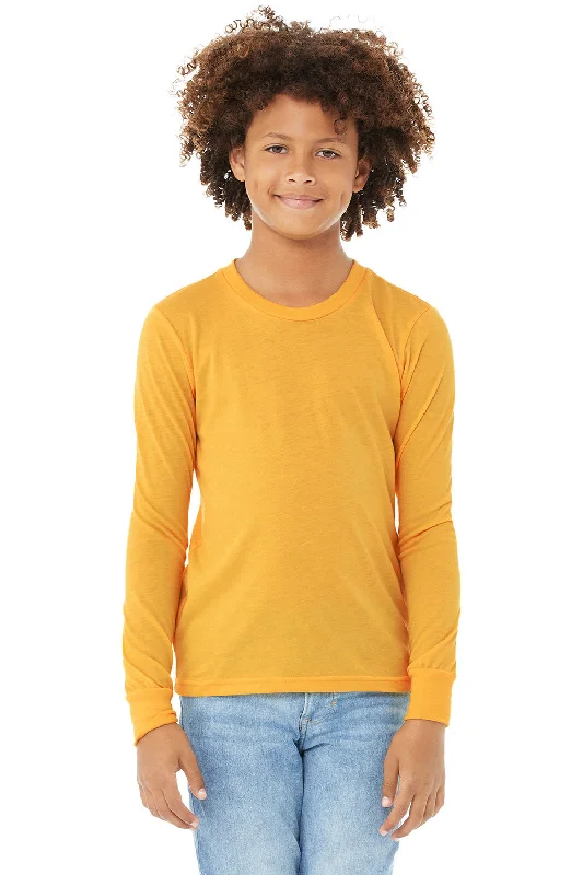 khaki graphic print t-shirts vibrant -Bella + Canvas Youth Jersey Long Sleeve Crewneck T-Shirt - Heather Yellow Gold