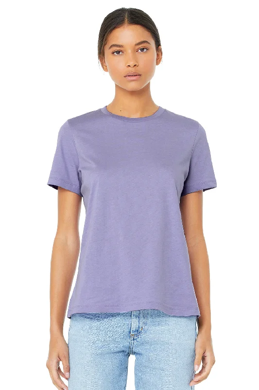 sage green festival t-shirts stylish -Bella + Canvas Womens Relaxed Jersey Short Sleeve Crewneck T-Shirt - Dark Lavender Purple