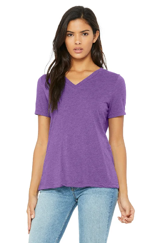 maroon vintage wash t-shirts casual -Bella + Canvas Womens Relaxed Jersey Short Sleeve V-Neck T-Shirt - Purple Triblend