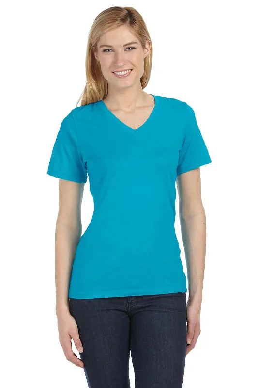 khaki tie-dye t-shirts funky -Bella + Canvas Womens Relaxed Jersey Short Sleeve V-Neck T-Shirt - Turquoise Blue