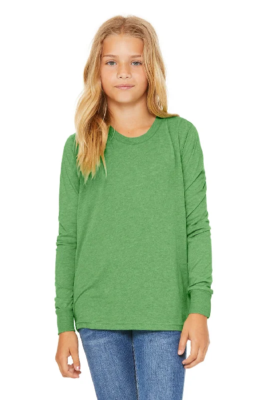 taupe lightweight t-shirts summer -Bella + Canvas Youth Jersey Long Sleeve Crewneck T-Shirt - Green Triblend