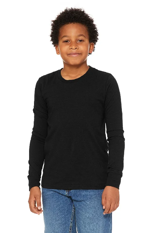 teal henley t-shirts smart -Bella + Canvas Youth Jersey Long Sleeve Crewneck T-Shirt - Heather Black