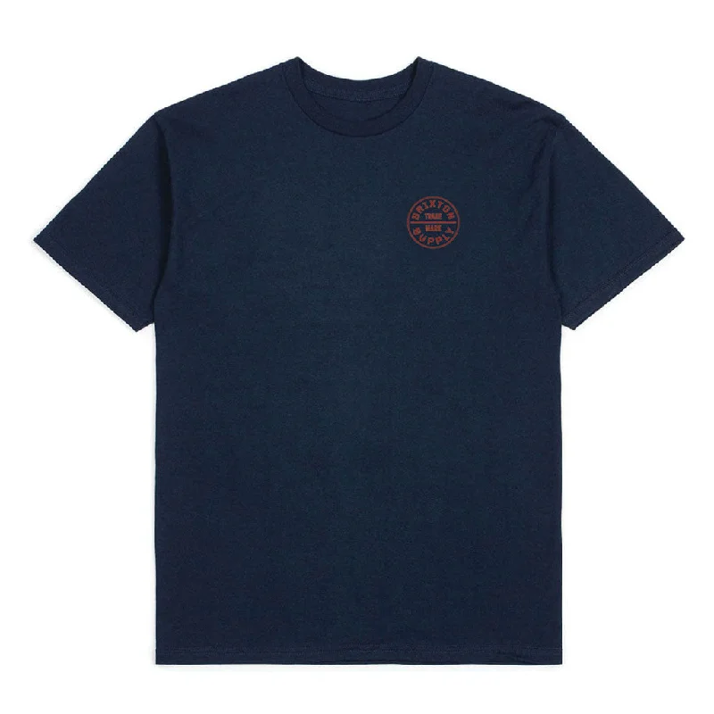 khaki crew neck t-shirts basic -Brixton Oath T-Shirt Blue Red