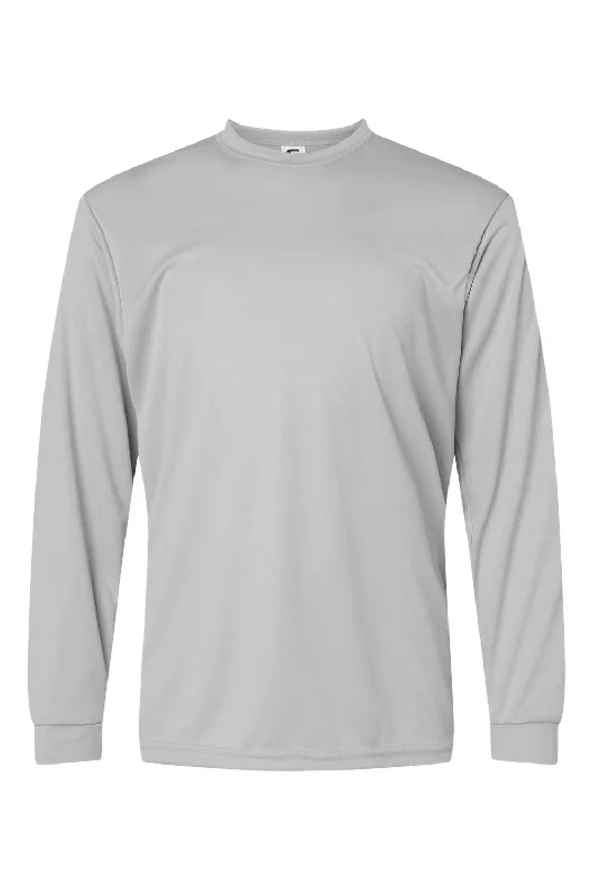 khaki tie-front t-shirts cute -C2 Sport Youth Performance Moisture Wicking Long Sleeve Crewneck T-Shirt - Silver Grey