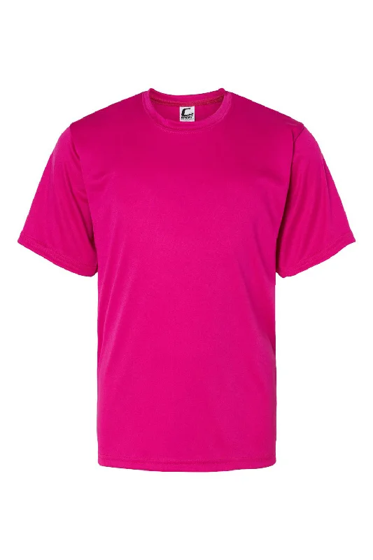 maroon longline t-shirts modern -C2 Sport Youth Performance Moisture Wicking Short Sleeve Crewneck T-Shirt - Hot Pink