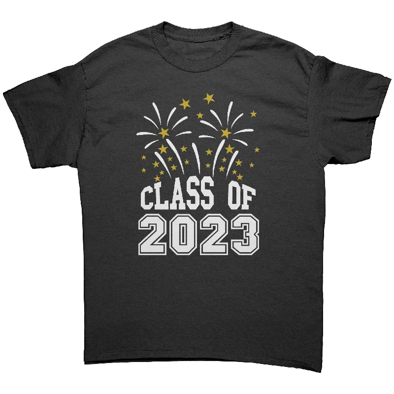 soft beige crew neck t-shirts basic -CLASS of 2023 w/Fireworks Unisex T-Shirt