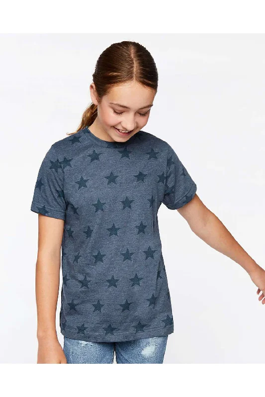 indigo cropped t-shirts chic -Code Five Youth Star Print Short Sleeve Crewneck T-Shirt - Denim Blue