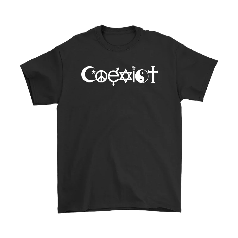 sage green festival t-shirts stylish -COEXIST Short Sleeve Unisex T-Shirt. peace and love