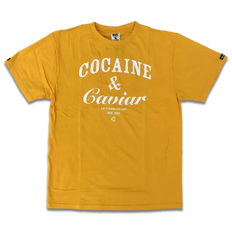 coral vintage logo t-shirts retro -Crooks & Castles Cocaine and Caviar T-shirt Gold