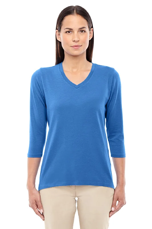 soft beige long sleeve t-shirts cozy -Devon & Jones Womens Perfect Fit 3/4 Sleeve V-Neck T-Shirt - French Blue