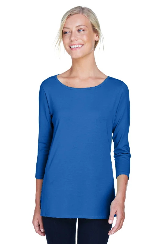 khaki crew neck t-shirts basic -Devon & Jones Womens Perfect Fit 3/4 Sleeve Wide Neck T-Shirt - French Blue - Closeout