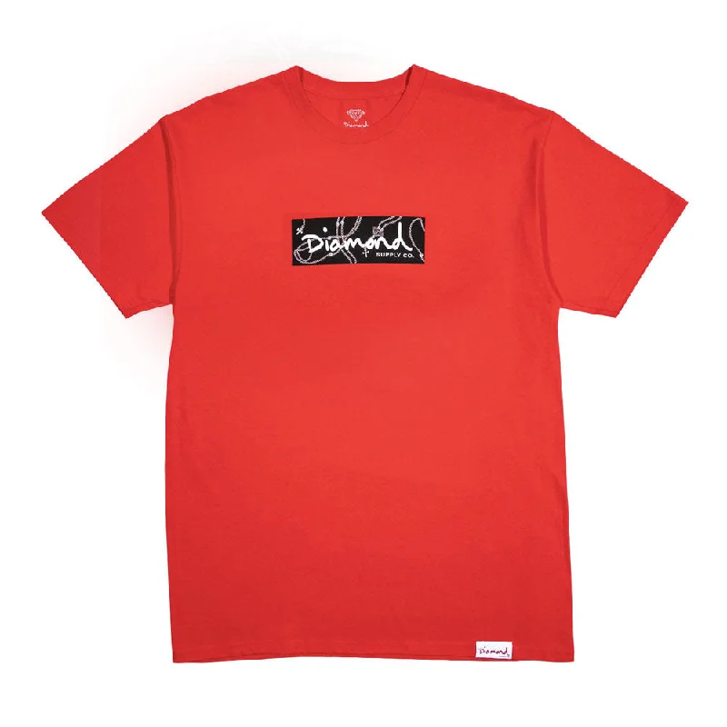 sage green slim fit t-shirts sleek -Diamond Supply Co Rosary Box Logo T-shirt Red