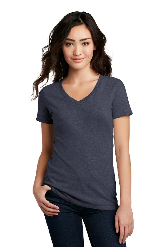 coral slim fit t-shirts sleek -District Womens Perfect Blend Short Sleeve V-Neck T-Shirt - Heather Navy Blue