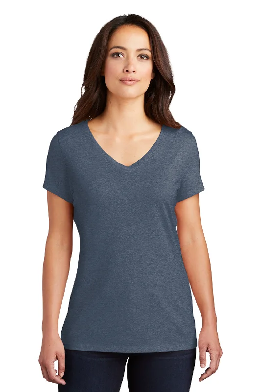 khaki long sleeve t-shirts cozy -District Womens Perfect Tri Short Sleeve V-Neck T-Shirt - Navy Blue Frost