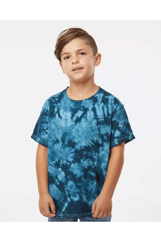 indigo festival t-shirts trendy -Dyenomite Youth Crystal Tie Dyed Short Sleeve Crewneck T-Shirt - Navy Blue