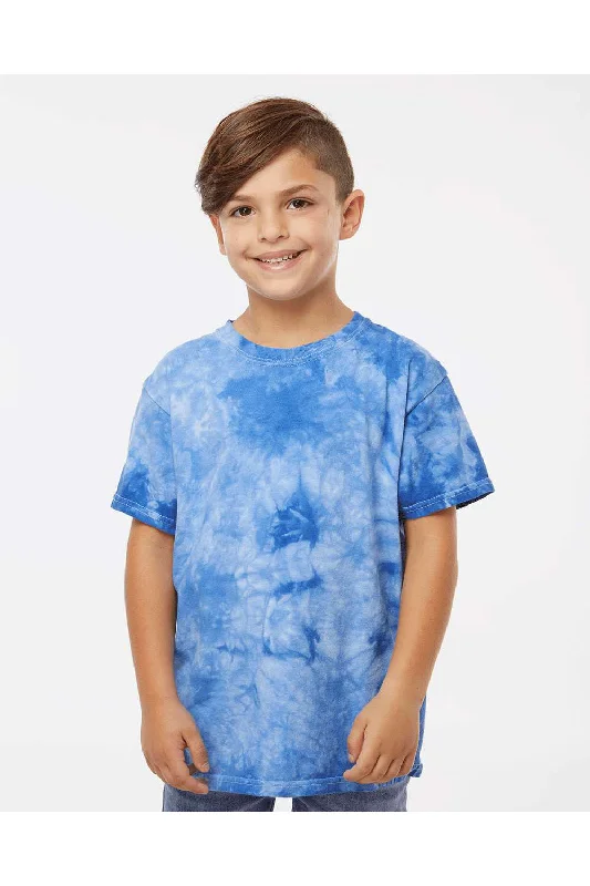 navy blue pocket t-shirts versatile -Dyenomite Youth Crystal Tie Dyed Short Sleeve Crewneck T-Shirt - Royal Blue