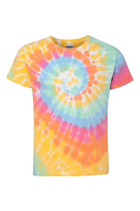 olive tie-front t-shirts cute -Dyenomite Youth Spiral Tie Dyed Short Sleeve Crewneck T-Shirt - Aerial Spiral