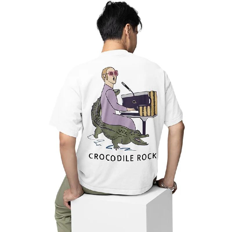 khaki tie-front t-shirts cute -Elton John Oversized T shirt - Crocodile Rock