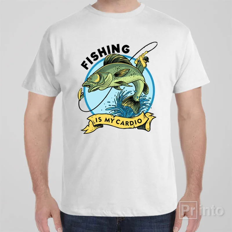 taupe graphic t-shirts trendy -Fishing is my cardio - T-shirt