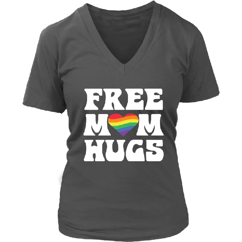 teal eco cotton t-shirts green -FREE MOM HUGS Pride LGBTQ Women's Short Sleeve V-Neck T-Shirt