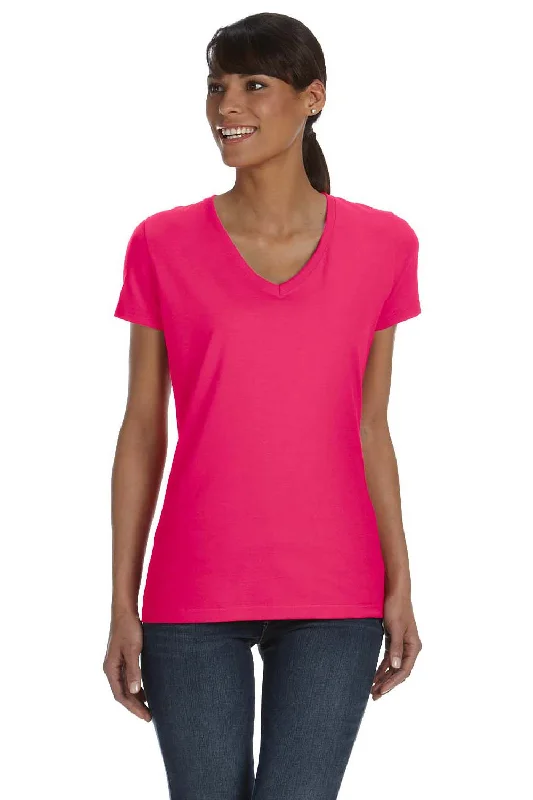 lilac pocket t-shirts versatile -Fruit Of The Loom Womens HD Jersey Short Sleeve V-Neck T-Shirt - Cyber Pink