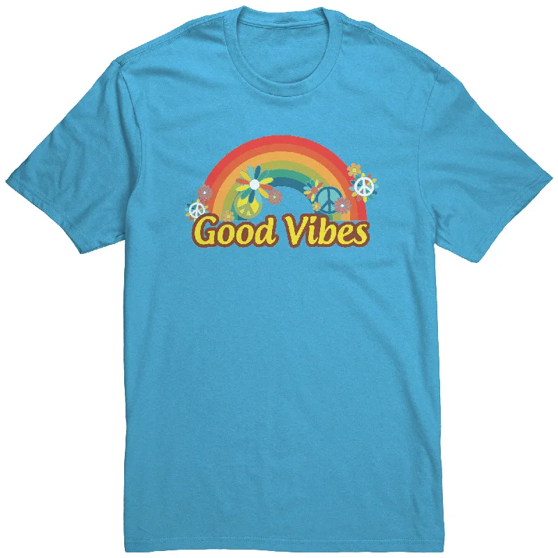 coral vintage wash t-shirts casual -GOOD VIBES Rainbow Retro Hippie Unisex T-Shirt