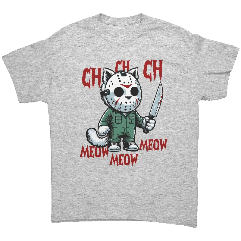 maroon crew neck t-shirts basic -Halloween Cat Ch Ch Ch Jason Cat Unisex T-Shirt