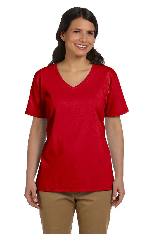 peach tie-front t-shirts cute -Hanes Womens ComfortSoft Short Sleeve V-Neck T-Shirt - Deep Red - Closeout