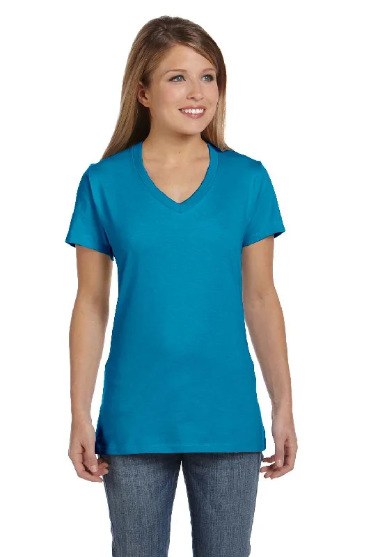 olive vintage wash t-shirts casual -Hanes Womens Nano-T Short Sleeve V-Neck T-Shirt - Teal Blue - Closeout